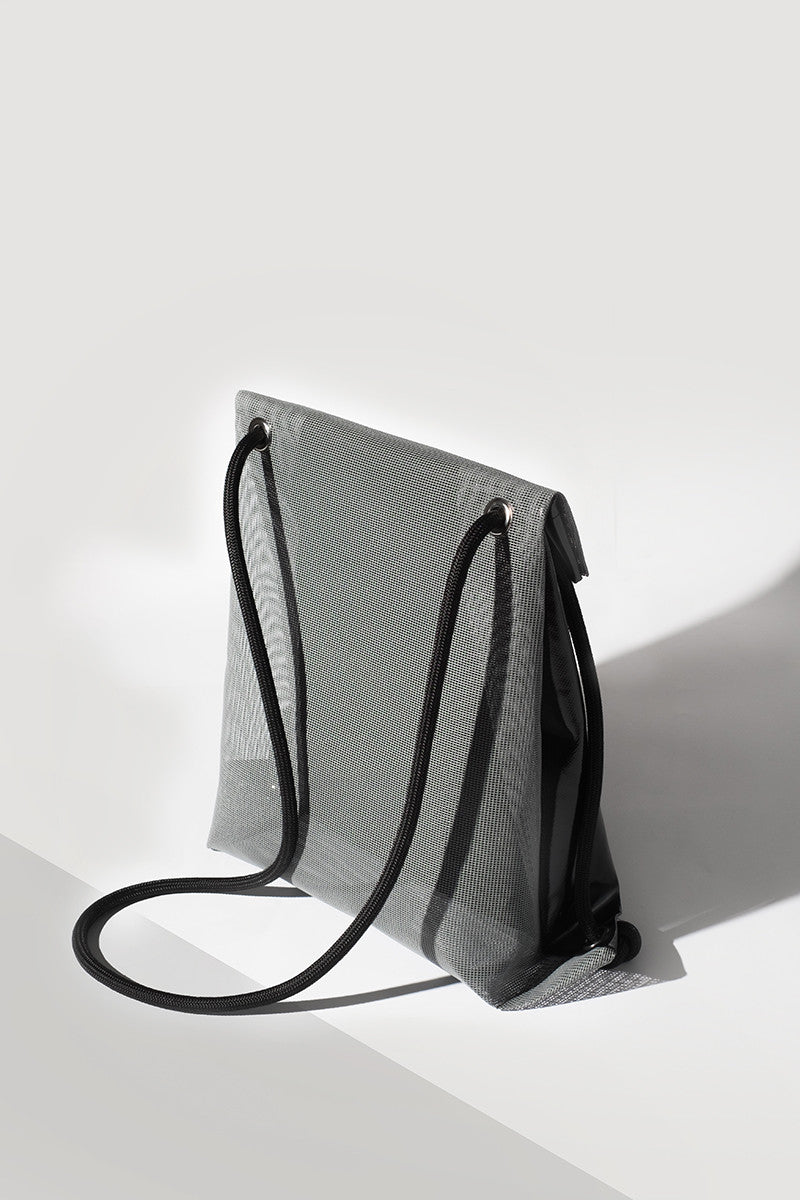 Convertible Black PVC & Grey Web Backpack