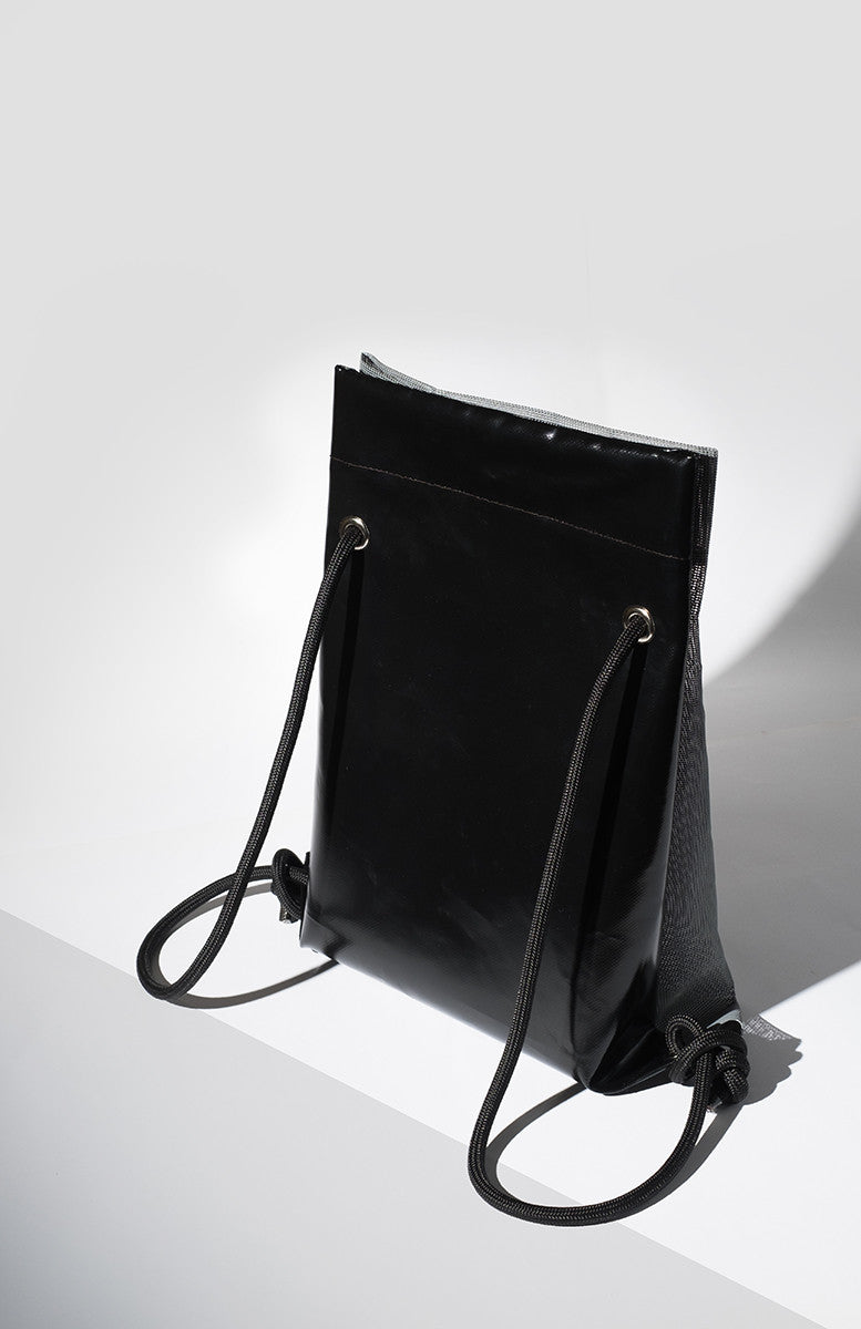 Convertible Black PVC & Grey Web Backpack